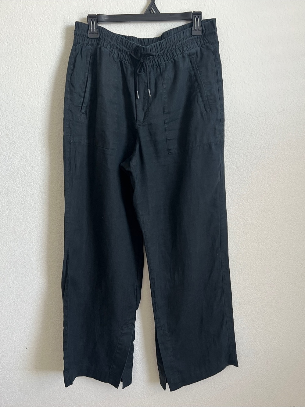 Athleta Black Drawstring Linen Pants Women size S Split hem